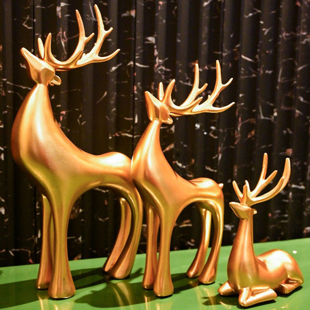 Enchanting Golden Resin Charming Reindeer Decor Collection | Set of 3