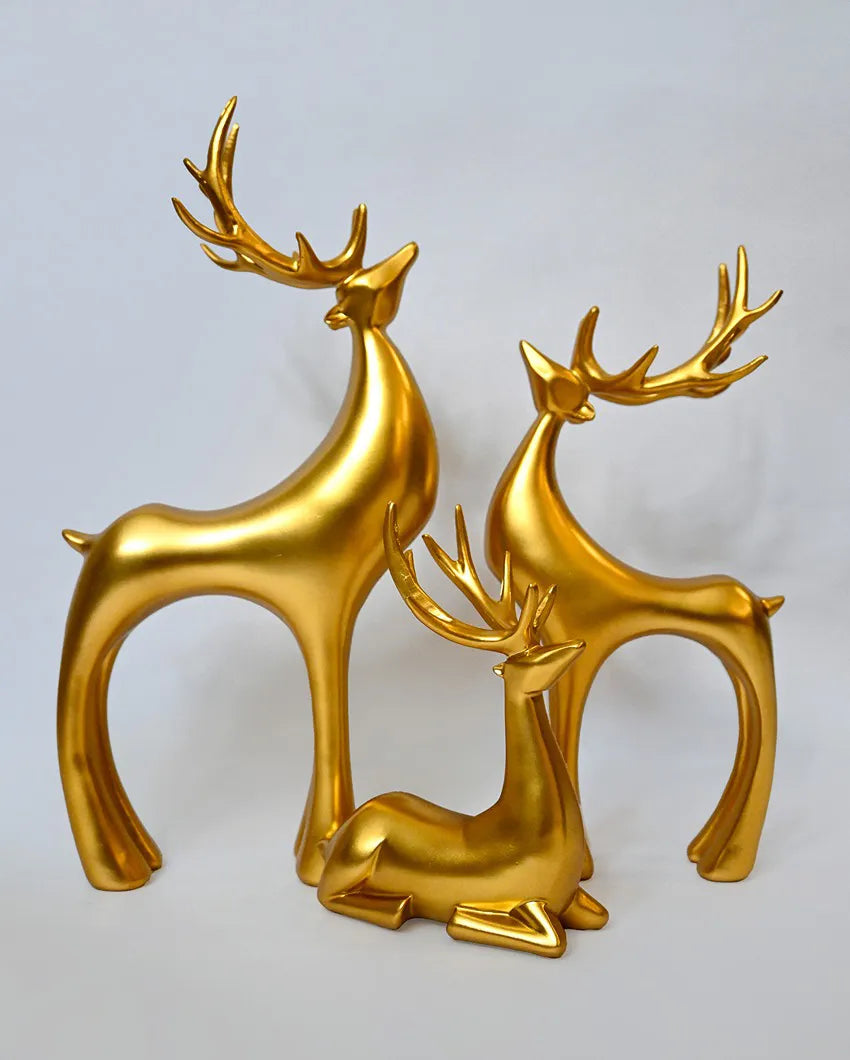 Enchanting Golden Resin Charming Reindeer Decor Collection | Set of 3