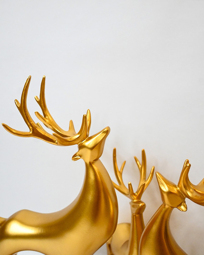 Enchanting Golden Resin Charming Reindeer Decor Collection | Set of 3