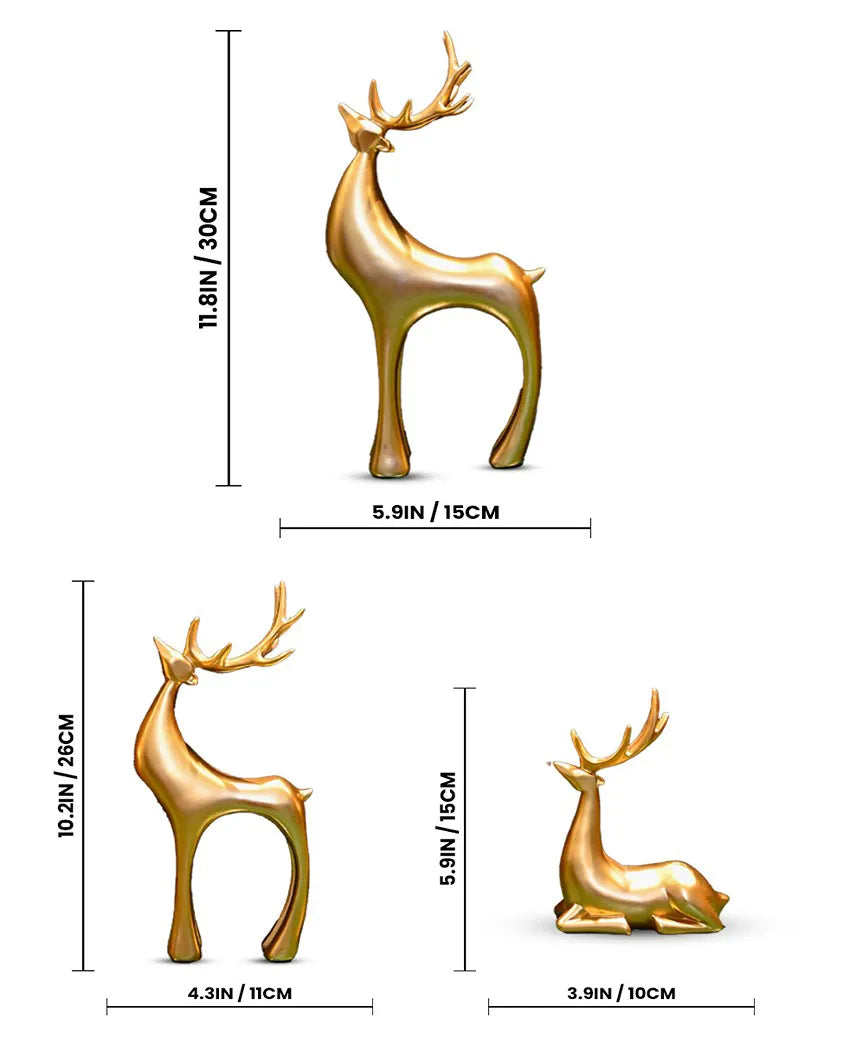 Enchanting Golden Resin Charming Reindeer Decor Collection | Set of 3