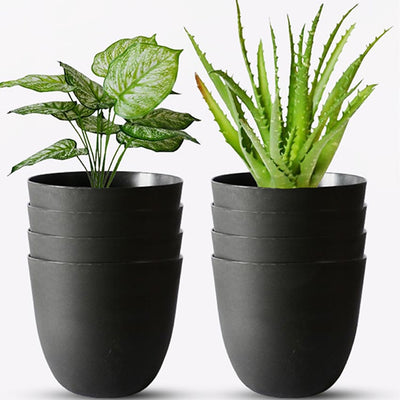 Modern Stackable Matte Black Round Pots Without Plant | 7 x 4 inches