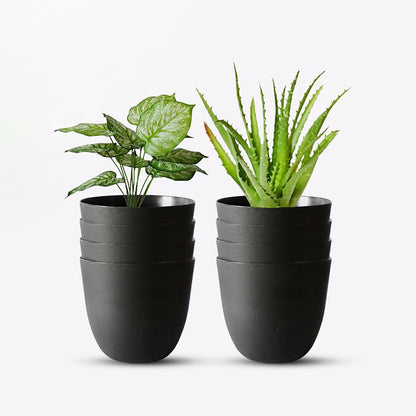 Modern Stackable Matte Black Round Pots Without Plant | 7 x 4 inches