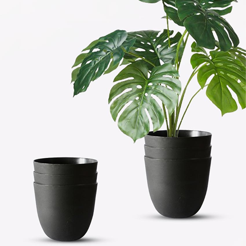 Modern Stackable Matte Black Round Pots Without Plant | 7 x 4 inches