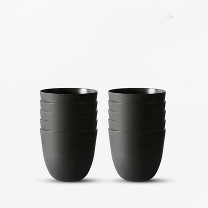 Modern Stackable Matte Black Round Pots Without Plant | 7 x 4 inches