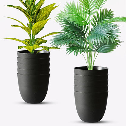 Modern Stackable Matte Black Round Pots Without Plant | 7 x 4 inches