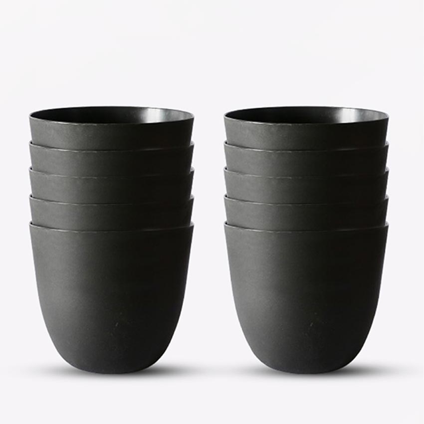 Modern Stackable Matte Black Round Pots Without Plant | 7 x 4 inches