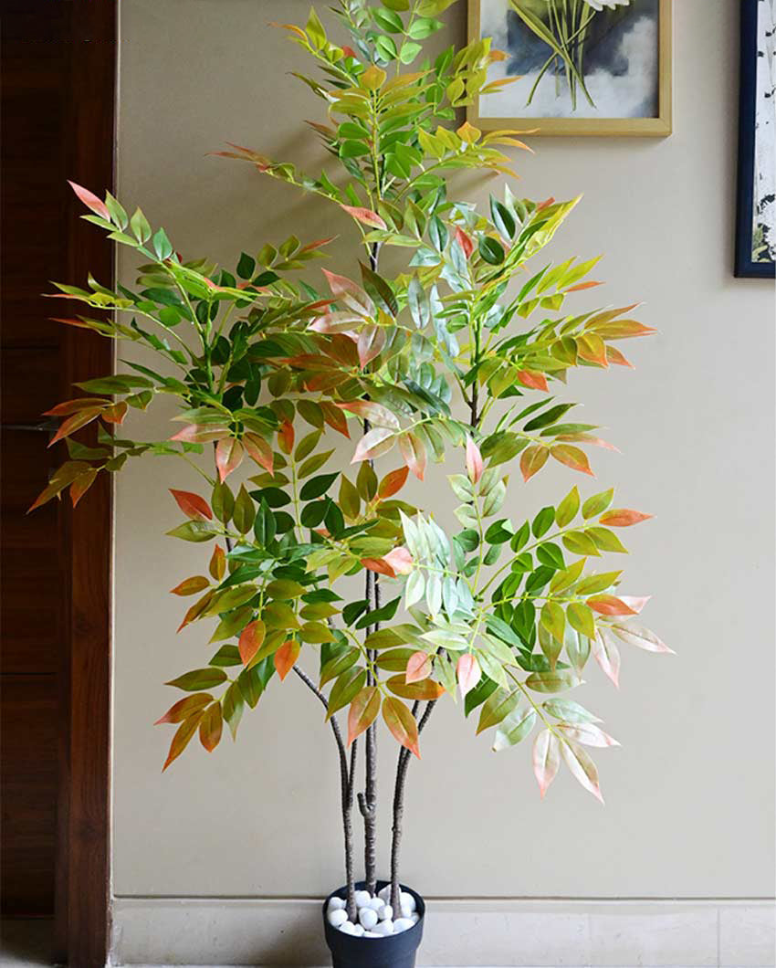 Autumn Artificial Minimalistic Sumac Fall Plant with Basic Pot | 5 Feet