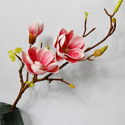 Minimalist Artificial Magnolia Ikebana Realistic Faux Stem Flower Plant Without Vase | 3 Feet