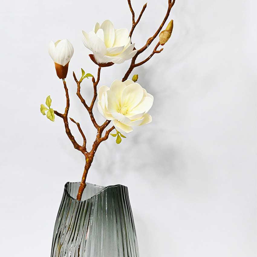 Minimalist Artificial Magnolia Ikebana Realistic Faux Stem Flower Plant Without Vase | 3 Feet