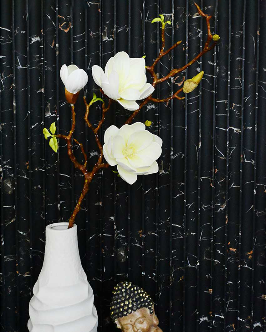 Minimalist Artificial Magnolia Ikebana Realistic Faux Stem Flower Plant Without Vase | 3 Feet