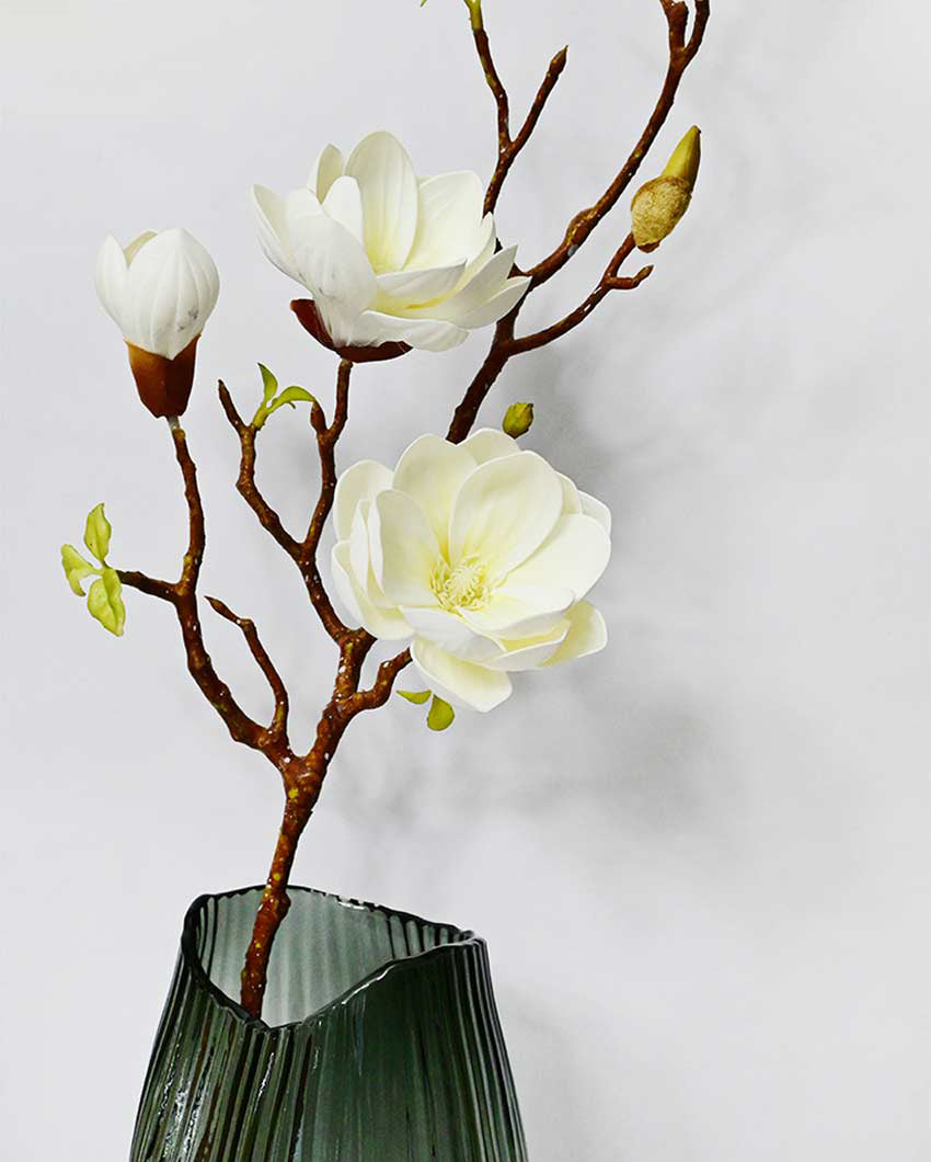 Minimalist Artificial Magnolia Ikebana Realistic Faux Stem Flower Plant Without Vase | 3 Feet