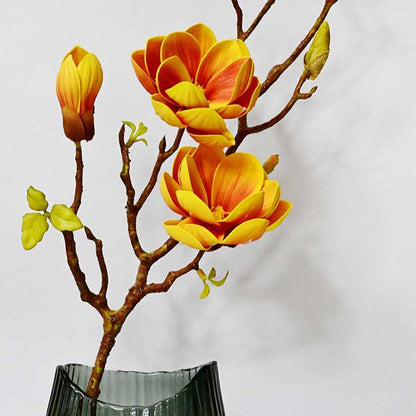 Minimalist Artificial Magnolia Ikebana Realistic Faux Stem Flower Plant Without Vase | 3 Feet