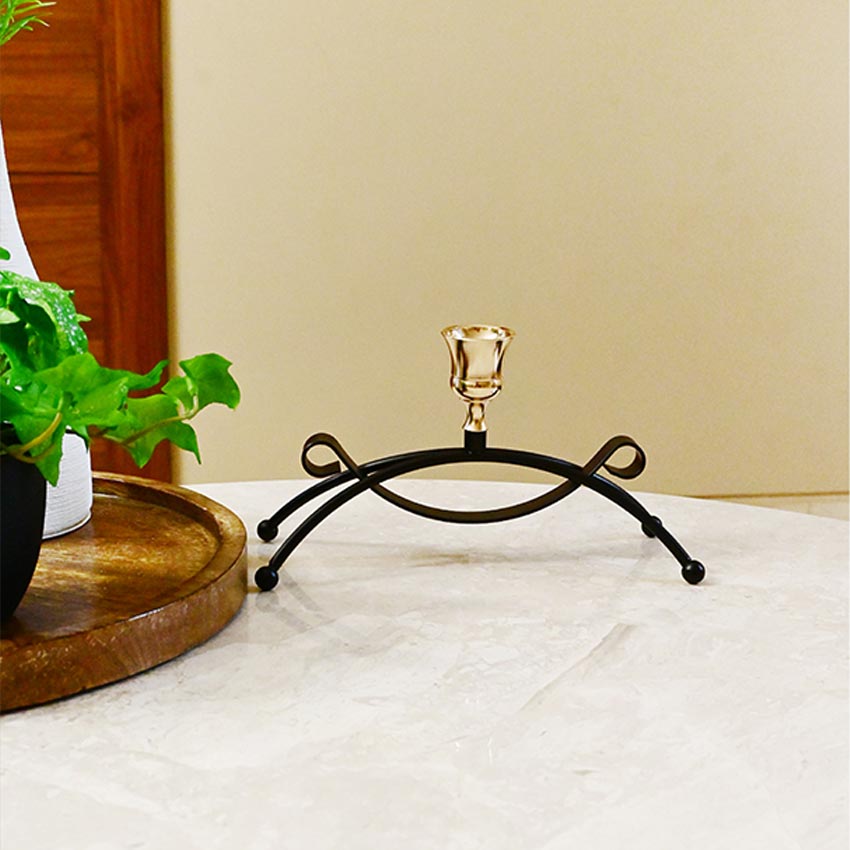 Elegant Arched Metal Black Candle Holder Without Candle | 4 x 3 x 8 inches