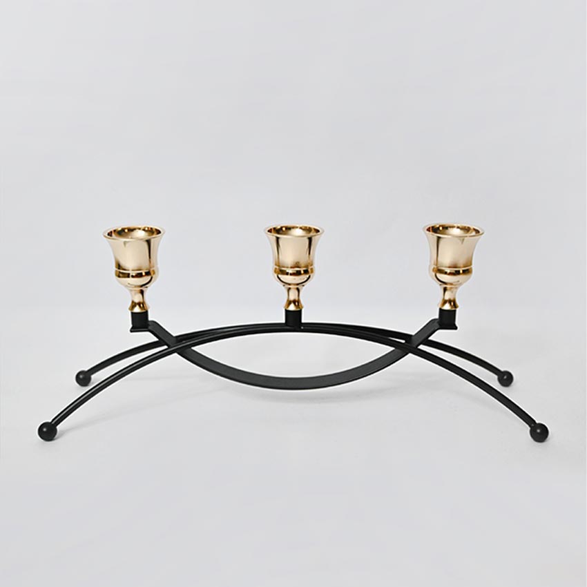 Triple Arched Metal Candle Holder Without Candles | 4 x 3 x 11 inches