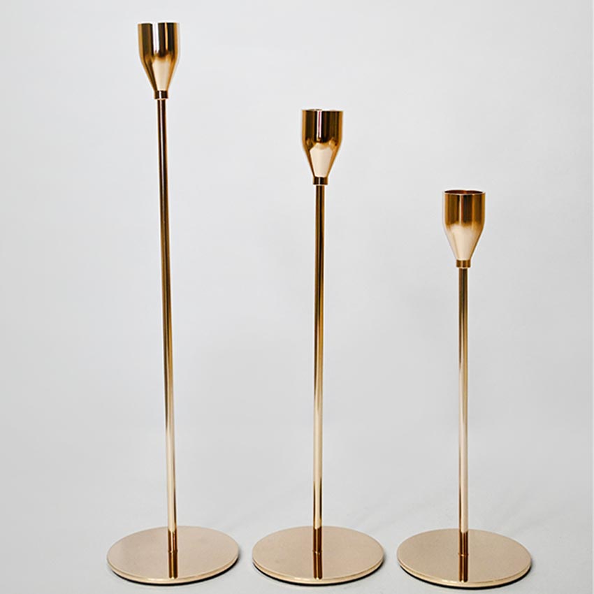 Tall Gold Finish Brass Candle Stand Trio Without Candles | Set of 3