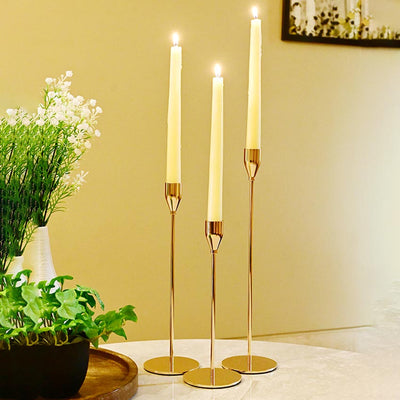 Tall Gold Finish Brass Candle Stand Trio Without Candles | Set of 3