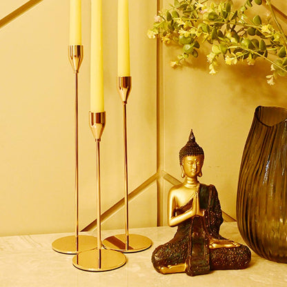 Tall Gold Finish Brass Candle Stand Trio Without Candles | Set of 3