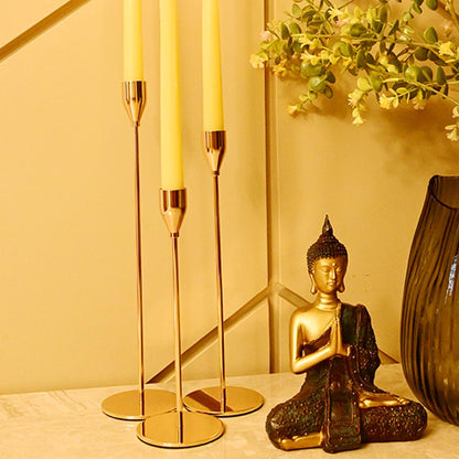 Tall Gold Finish Brass Candle Stand Trio Without Candles | Set of 3