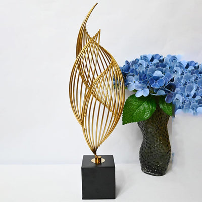 Modern Abstract Golden Brass Showpiece on Black Base | 3 x 3 x 18 inches
