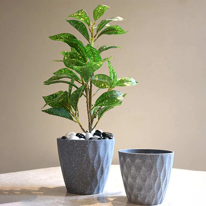 Modern Abstract Dark Grey Textured Planter Small Pot Without Plant | 5 x 5 inches
