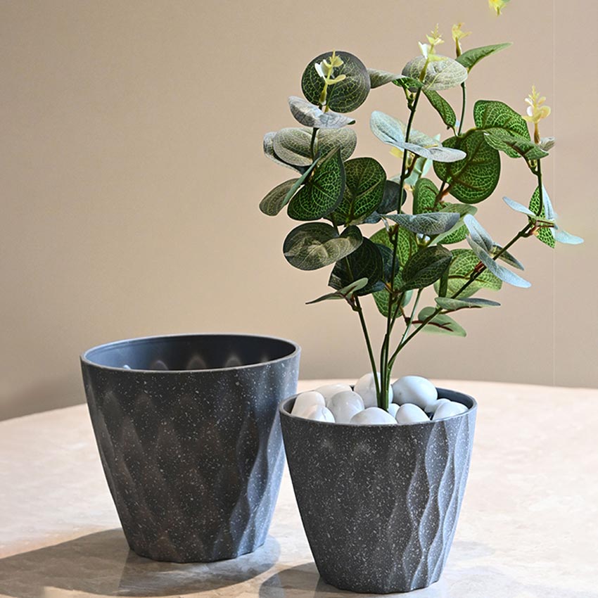 Modern Abstract Dark Grey Textured Planter Small Pot Without Plant | 5 x 5 inches