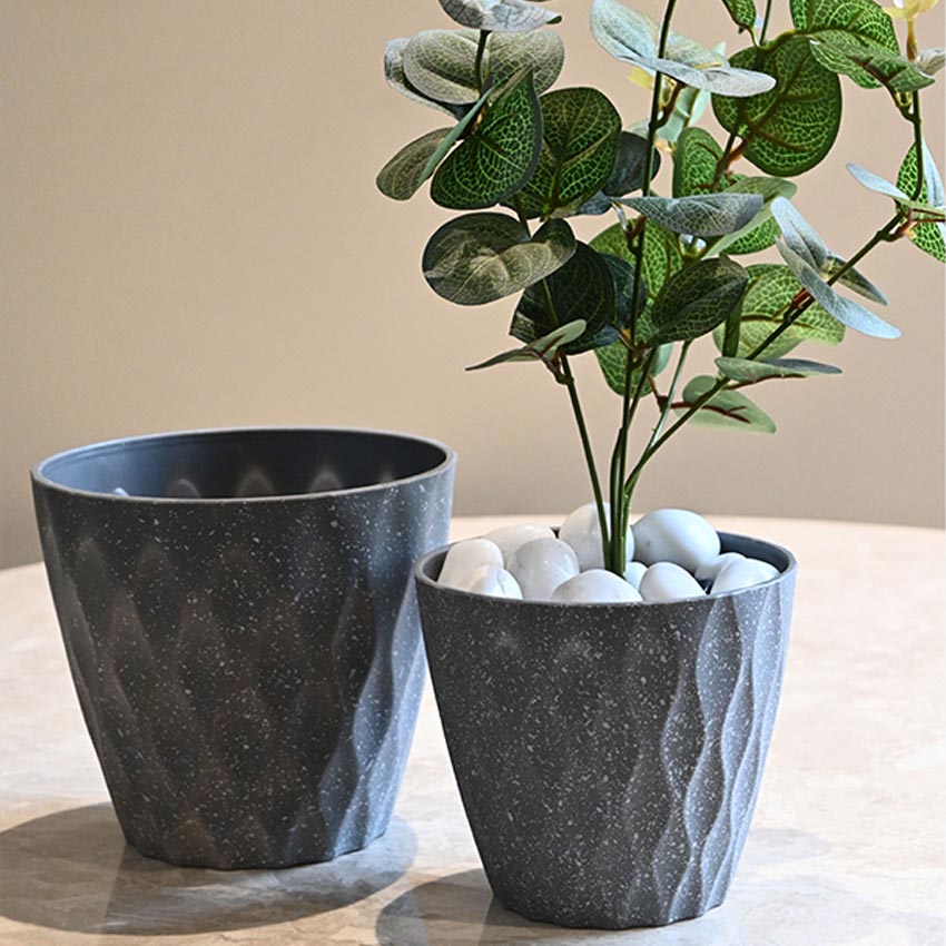 Modern Abstract Dark Grey Textured Planter Small Pot Without Plant | 6 x 5 inches