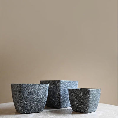 Majestic Dark Grey Textured Planter Square Small Pot | 5 x 4 inches