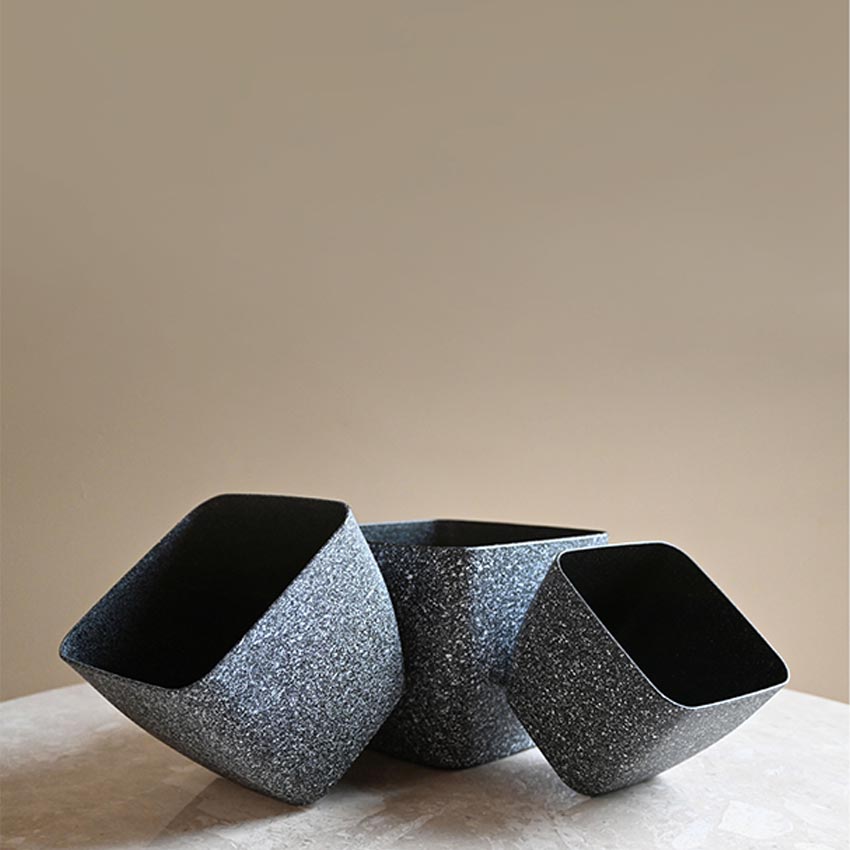 Majestic Dark Grey Textured Planter Square Small Pot | 5 x 4 inches