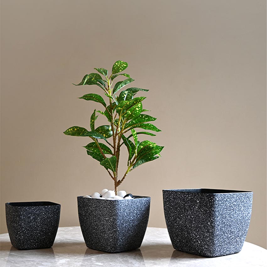 Majestic Dark Grey Textured Planter Square Large Pot Without Plant | 7 x 6 inches