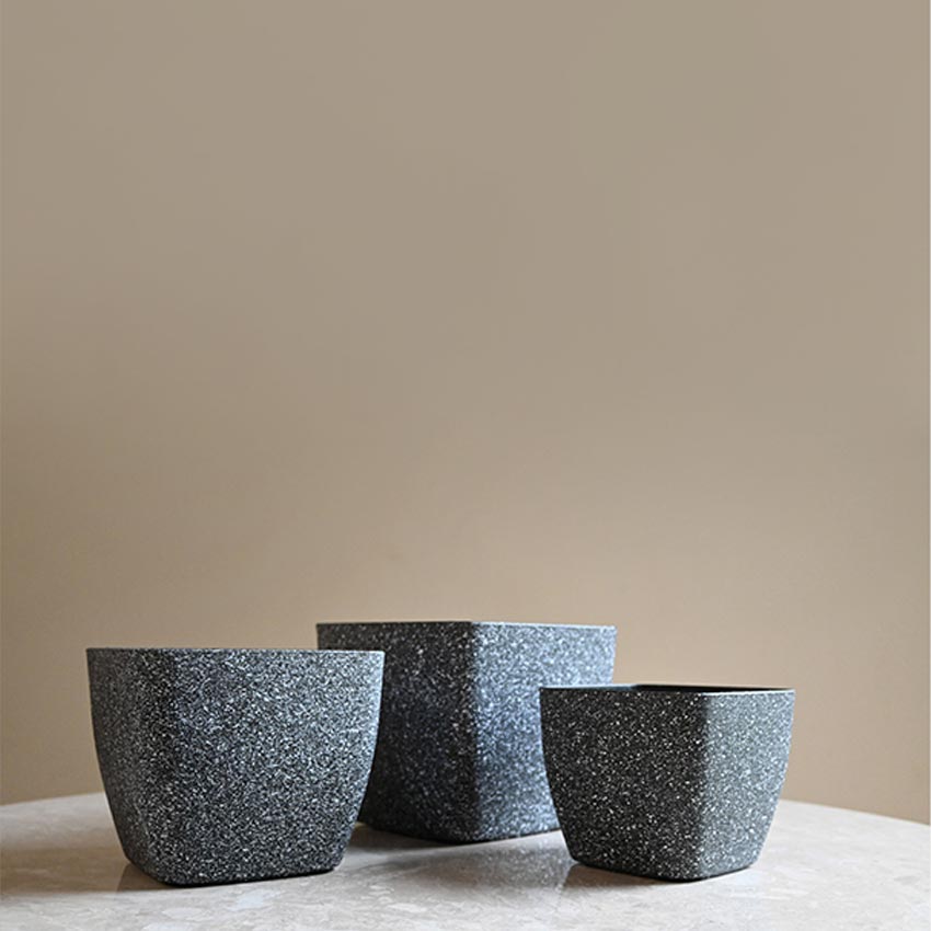 Majestic Dark Grey Textured Planter Square Large Pot Without Plant | 7 x 6 inches