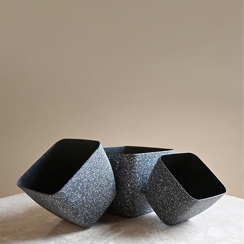 Majestic Dark Grey Textured Planter Square Large Pot Without Plant | 7 x 6 inches