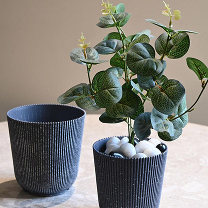 Ribbed Charcoal Black Planter Small Pot Set for Indoor Decor | 4 x 5 inches