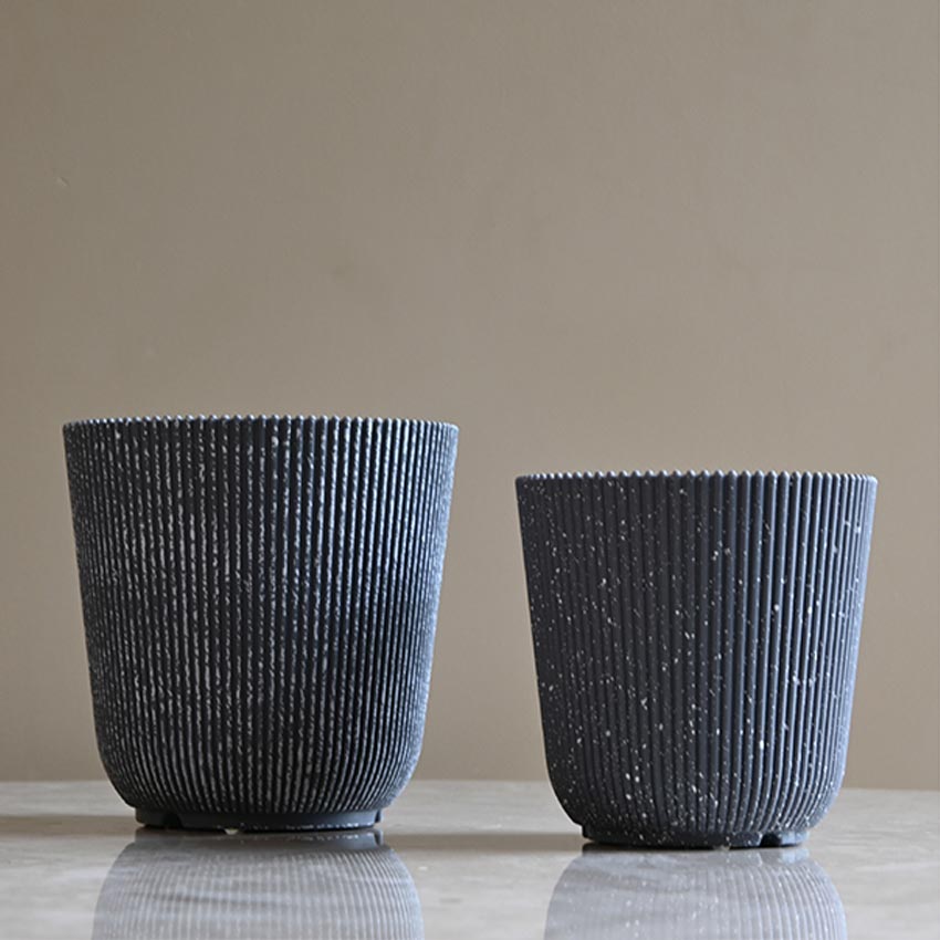 Ribbed Charcoal Black Planter Small Pot Set for Indoor Decor | 4 x 5 inches