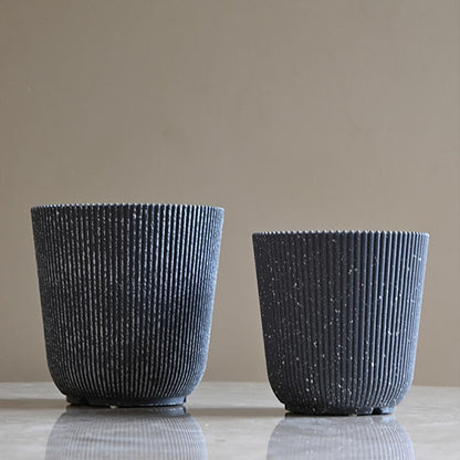 Ribbed Charcoal Black Planter Small Pot Set for Indoor Decor | 4 x 5 inches