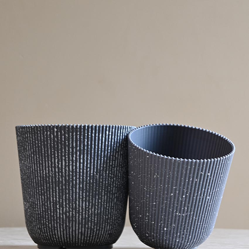 Ribbed Charcoal Black Planter Small Pot Set for Indoor Decor | 4 x 5 inches