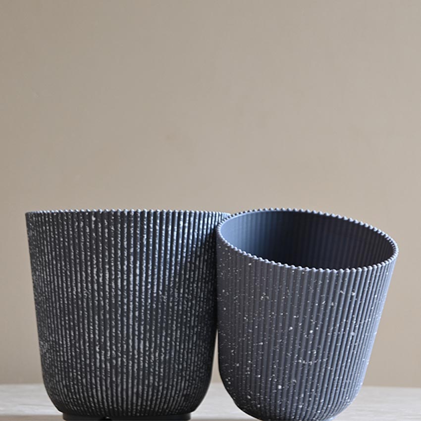 Ribbed Charcoal Black Planter Small Pot Set for Indoor Decor Without Plant | 5 x 6 inches