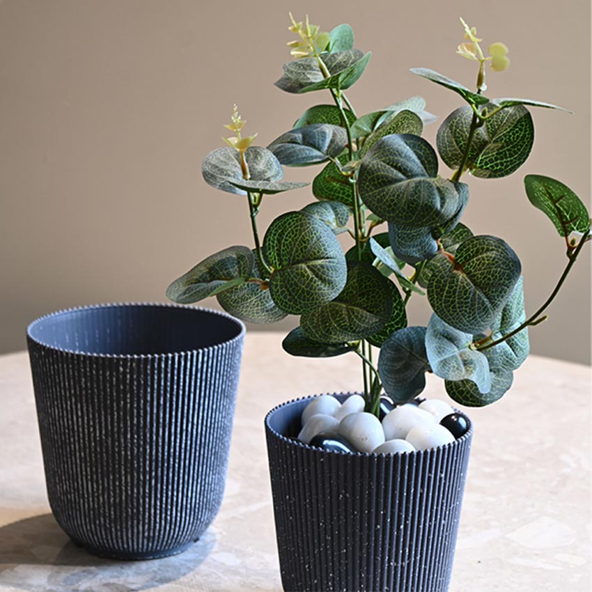 Ribbed Charcoal Black Planter Small Pot Set for Indoor Decor Without Plant | 5 x 6 inches