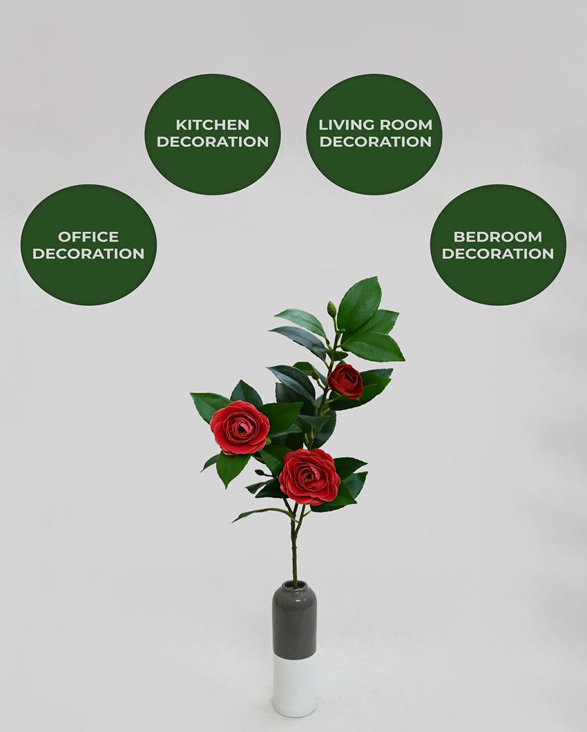 Elegant Artificial Single Stick With Three Rose Flowers Without Vase | 3 feet