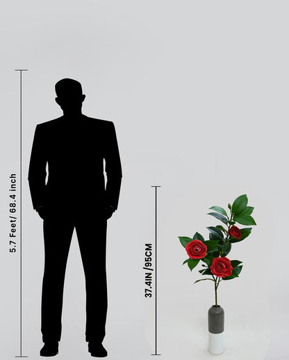 Elegant Artificial Single Stick With Three Rose Flowers Without Vase | 3 feet