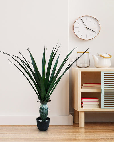 Tall Artificial Yucca Plant with Basic Black Pot | 4 Feet