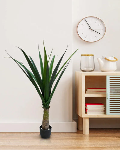 Majestic Artificial Yucca Plant with Basic Black Pot | 4 Feet