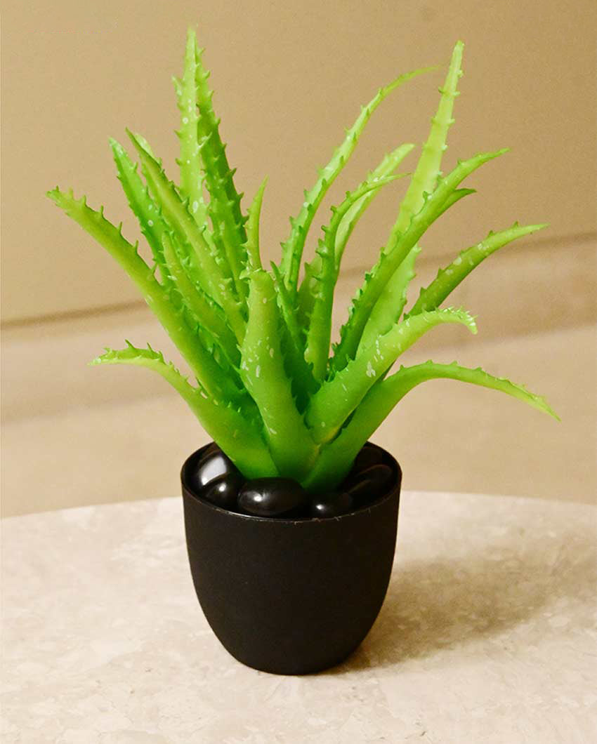 Lush Artificial Aloe Vera Plant with Basic Pot | 9 inches