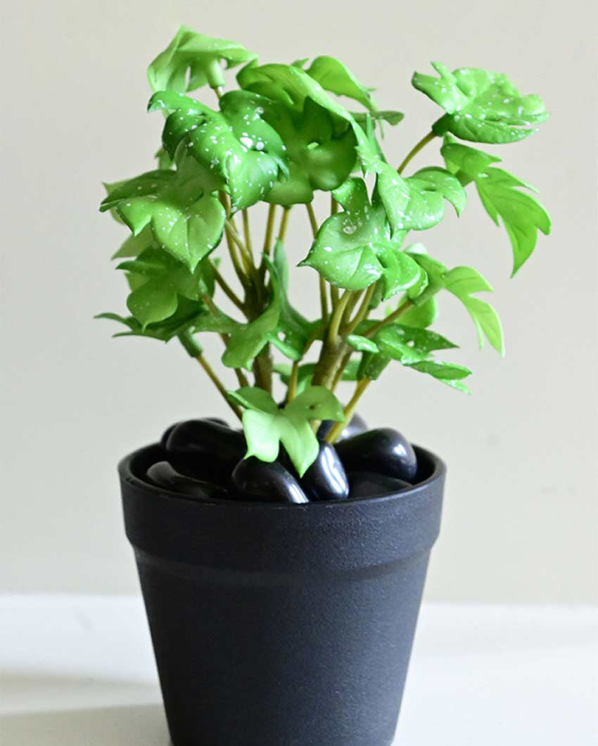 Compact Artificial Small Monstera Plant with Basic Pot | 6 inches