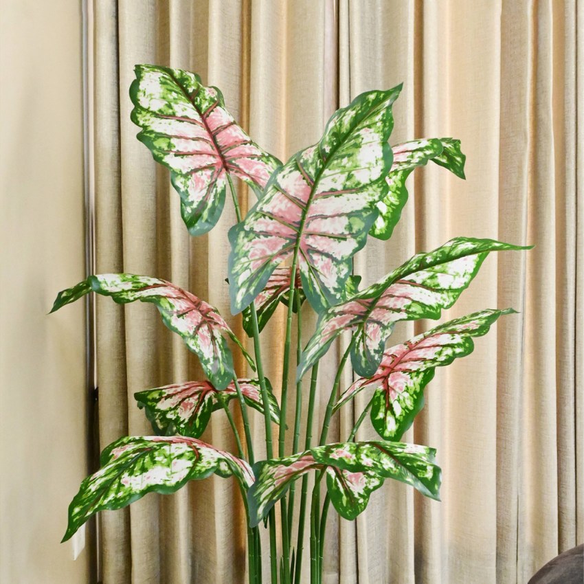 Artificial Tropical Caladium Plant 10 Leaves With Pot | 5 Feet