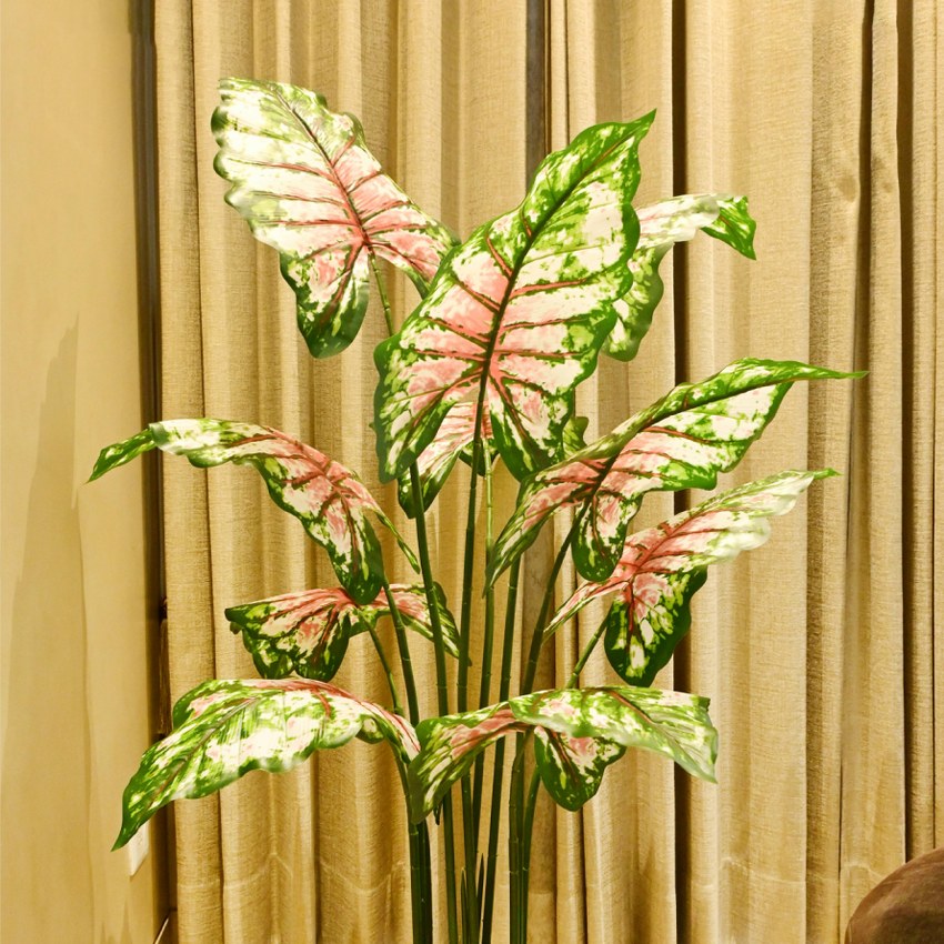 Artificial Tropical Caladium Plant 10 Leaves With Pot | 5 Feet