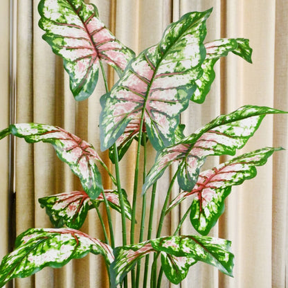 Artificial Tropical Caladium Plant 10 Leaves With Pot | 5 Feet