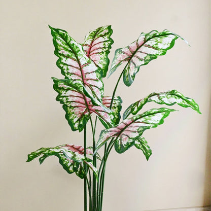 Artificial Tropical Caladium Plant 10 Leaves With Pot | 5 Feet