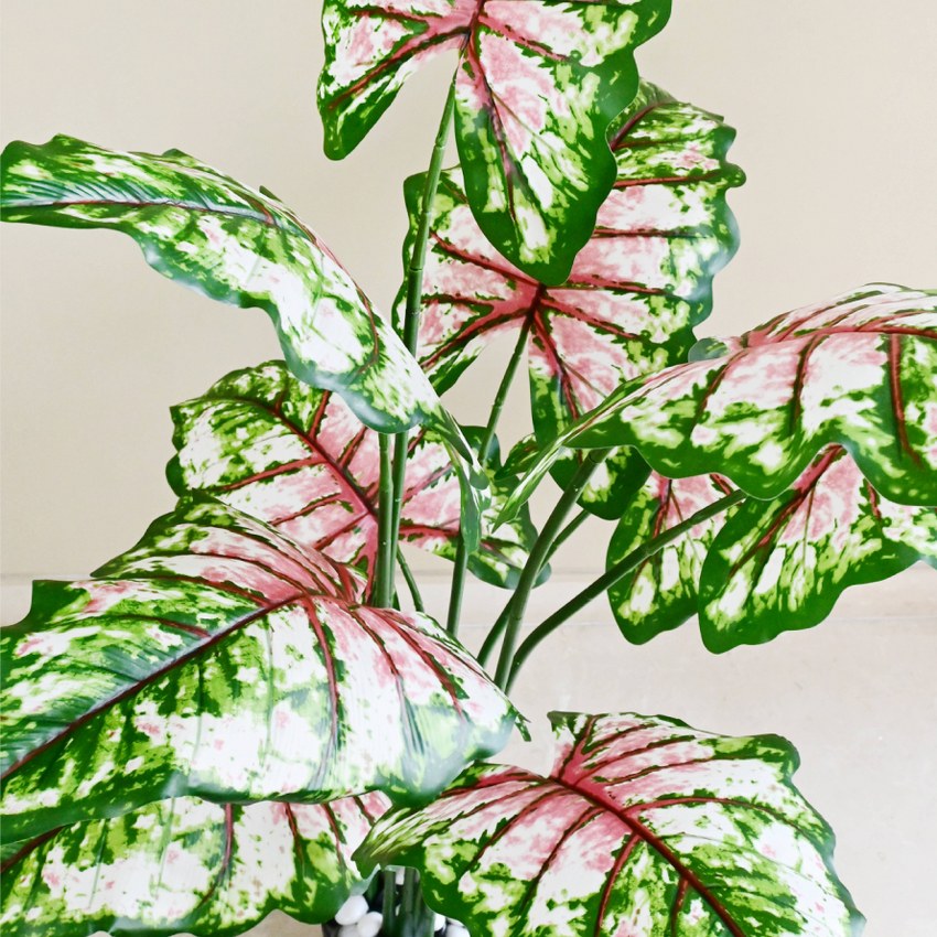 Artificial Tropical Caladium Plant 10 Leaves With Pot | 5 Feet