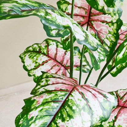 Artificial Tropical Caladium Plant 10 Leaves With Pot | 5 Feet