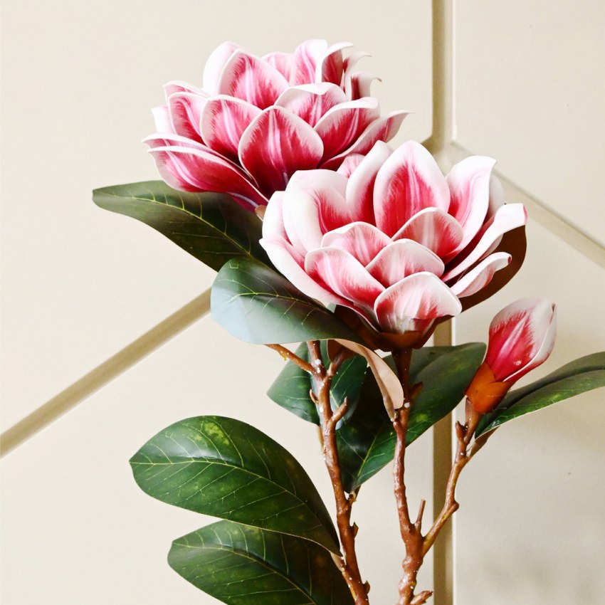 Elegant Artificial Magnolia Branch Flower Without Vase | 2.6 Feet